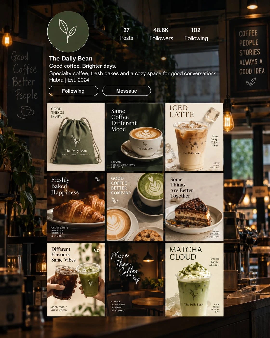 The Daily Bean social media grid concept