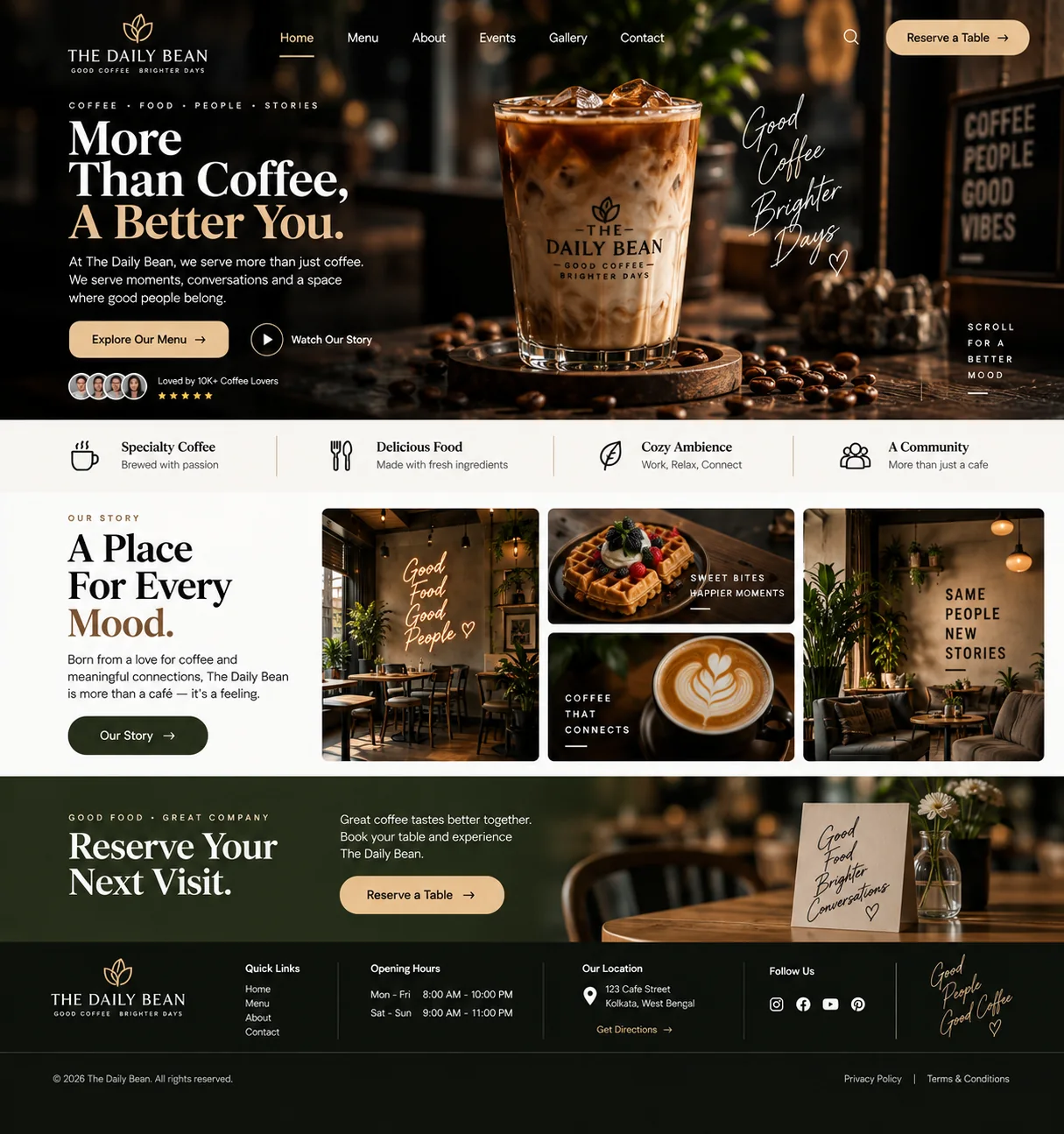 The Daily Bean cafe website concept