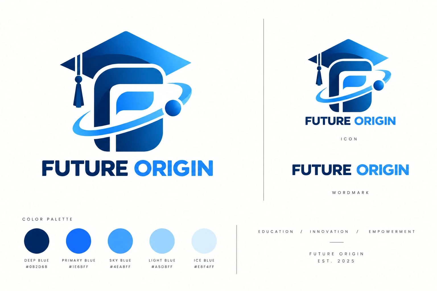 Future Origin logo and education brand identity presentation