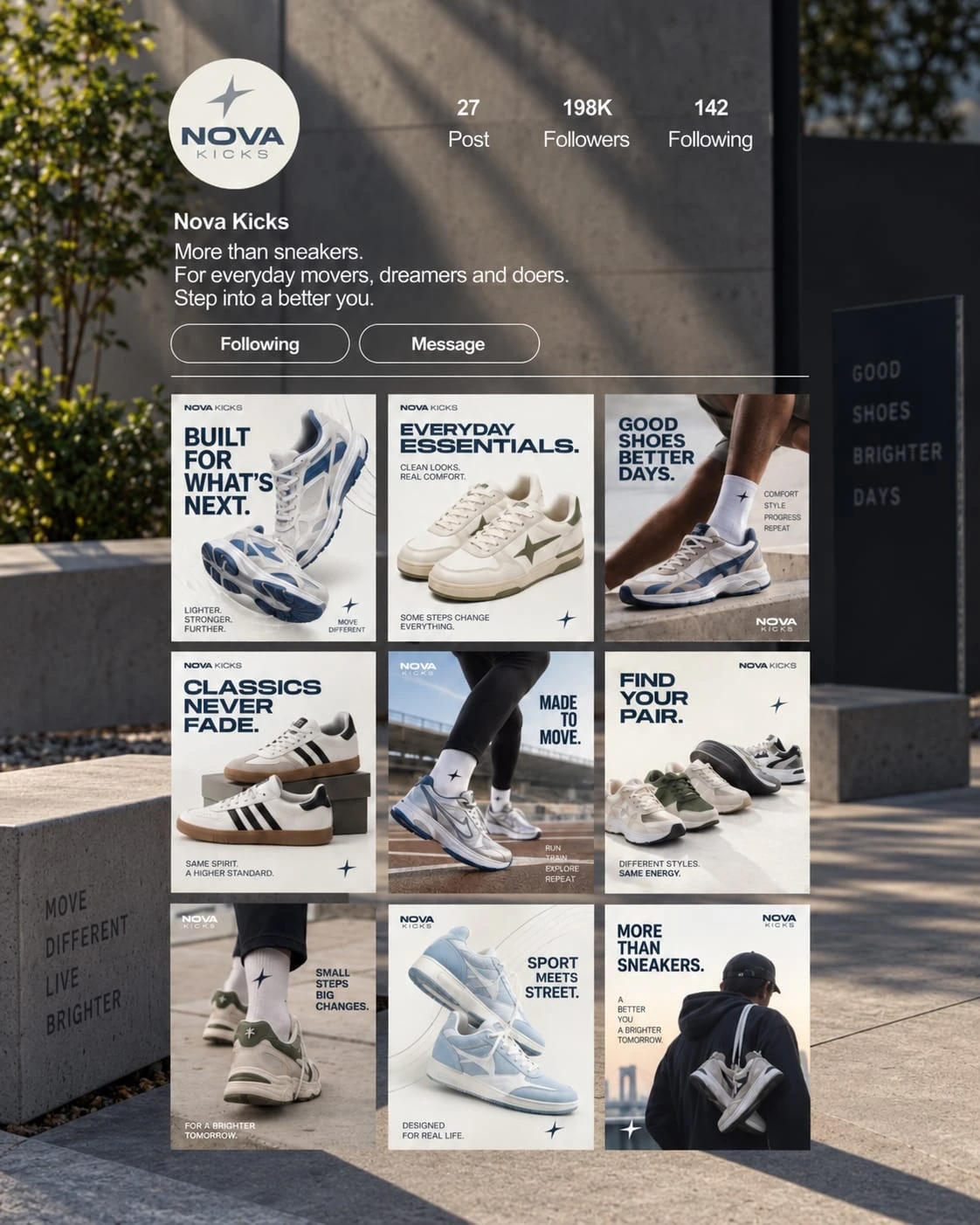 Nova Kicks social media grid concept